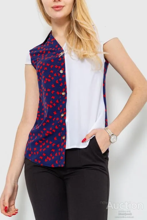 Блуза с принтом, цвет темно-синий, 230R99-11 Ціна