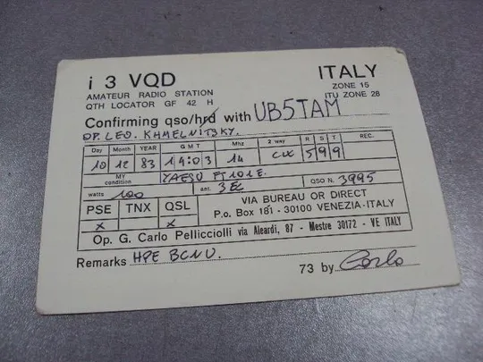 карточка радиообмена QSL италия 1983 №2357 Недорого