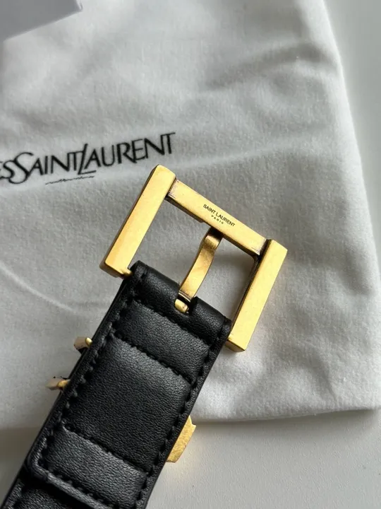 Ремінець жіночий Yves Saint Laurent Cassandre Belt With Square Buckle Black/Gold (66119) Інтернет-аукціон