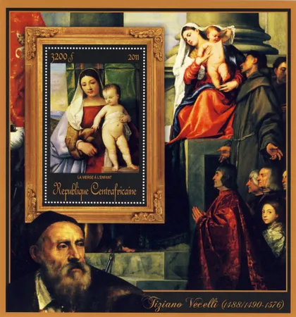 фото, ЦАР-Живопись- Тициано Вечелли -2011.Чистый  красивый Блок.MNH.