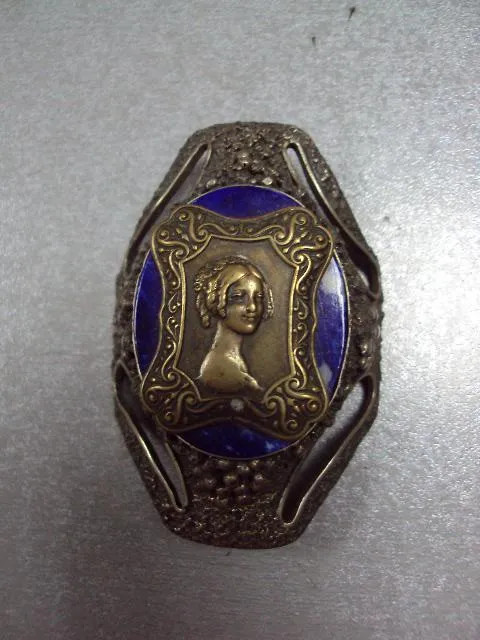 Бижутерия брошка брошь мельхиор камень лазурит портрет девушки размер 7,4 х 4,5 см №11831 Ціна
