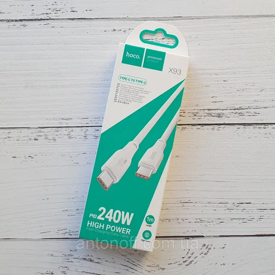 Кабель Hoco X93 PD 240W Type-C to Type-C (стандарт швидкої зарядки PD3.1) 1м Білий Ціна