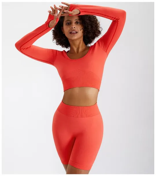 Комплект для фитнеса рашгард и велосипедки 8826 L коралловый Ціна