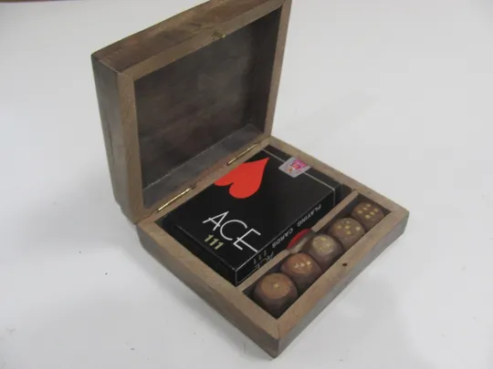 Купити Дерев&#039;яна коробка для карток, інкрустована латунними тузами та кубиками, покерні карти та дерев&#039;яні кубики (20)