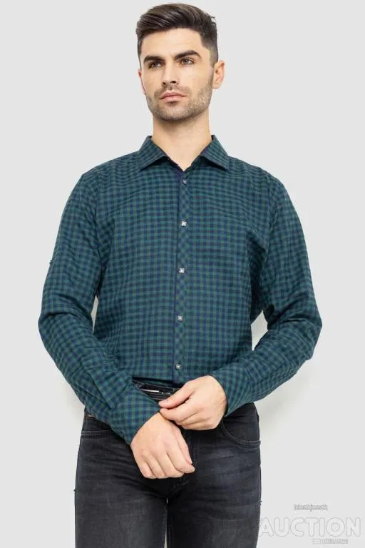 Рубашка мужская в клетку байковая, цвет зелено-синий, 214R16-33-164 Ціна