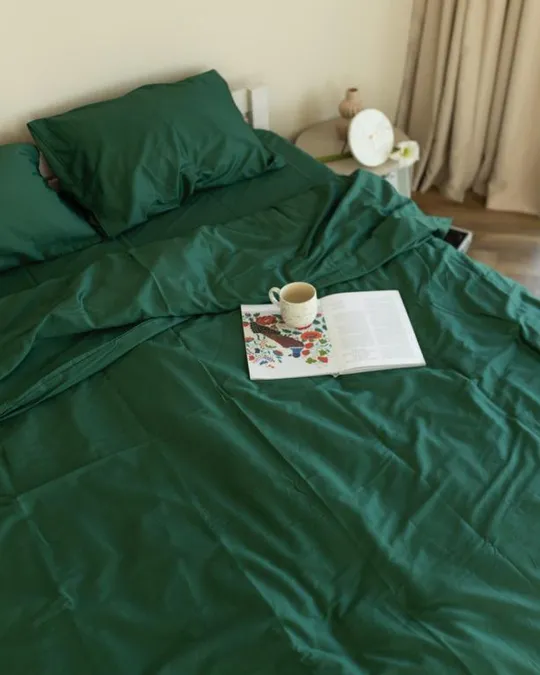 Постельное белье евро Dushka Home Сатин Люкс 20922 200х220 см изумрудное Продаж