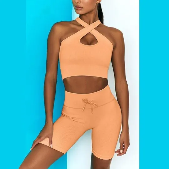 Купити Комплект для фитнеса топ и велосипедки Рубчик 9637 S персиковый