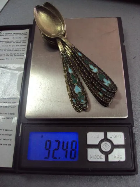 чайные кофейные ложки эмаль серебро 875" ссср лот 6 шт вес 92,48 г №330 Інтернет-аукціон