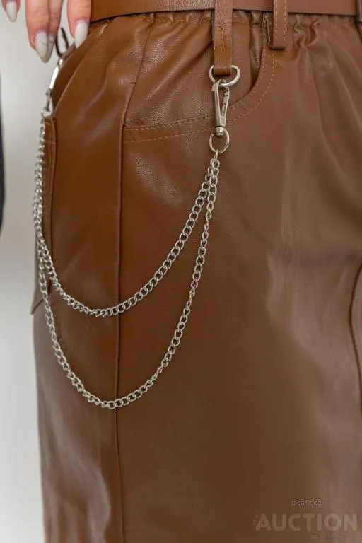 Юбка с ремнем из экокожи, цвет коричневый, 186R5260 Де купити