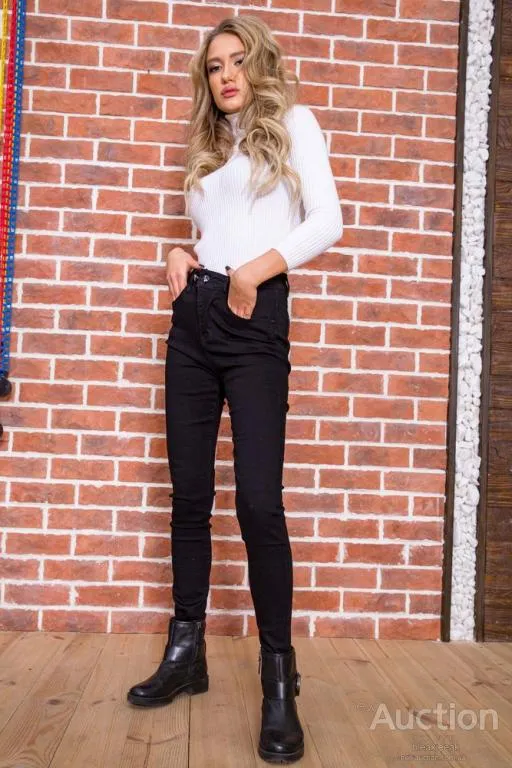 Купити Стрейчевые женские джинсы, черного цвета, 167R2023-3