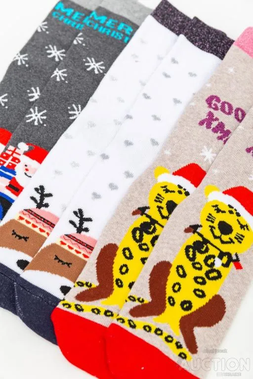 Купити Комплект женских носков новогодних 3 пары, цвет бежевый,белый,серый, 151R265