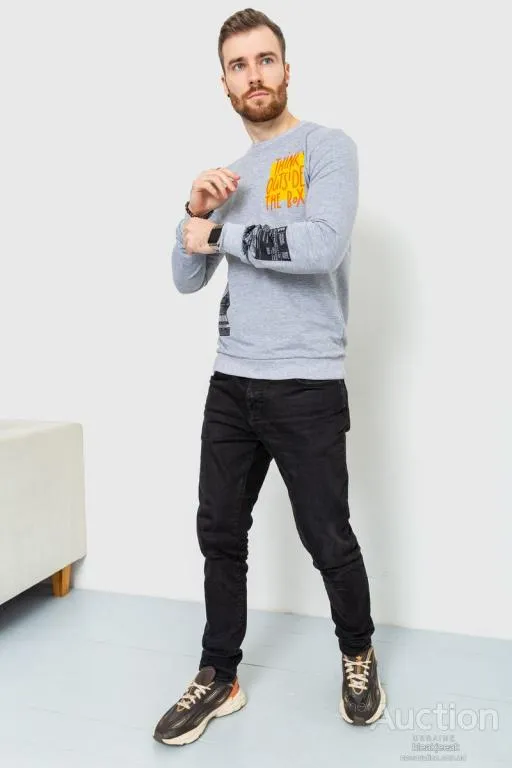 Купити Свитшот мужской с принтом, цвет светло-серый, 208R0240