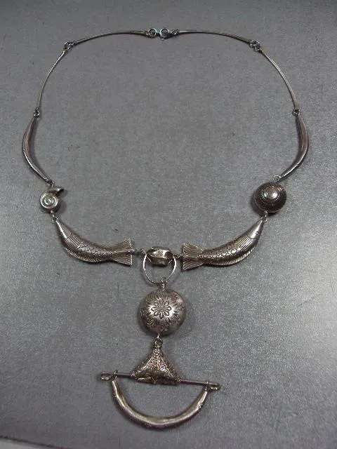 Колье ожерелье бусы рыба рыбки ракушки корабль серебро 925 проба вес 53,04 г длина 51,3 см №13586 Ціна