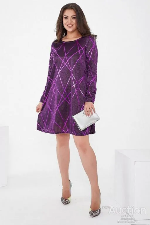 Купити Короткое платье, фиолетового цвета, из люрекса, 153R4052