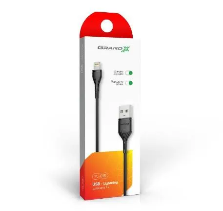 Купити Кабель Grand-X USB - Lightning (M/M), Cu, 2.1 A, 1 м, Black (PL01B)