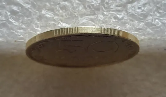 (7178) 50 копійок 1992 1БАм царапина штемпеля в "КРА" + поворот (50 копеек 1992 брак) Інтернет-аукціон