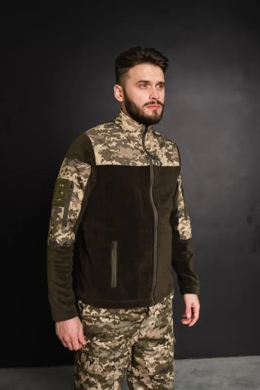 Кофта флисовая мужская военная тактическая с липучками под шевроны ВСУ (ЗСУ) Пиксель 8024 46 размер З аукціону