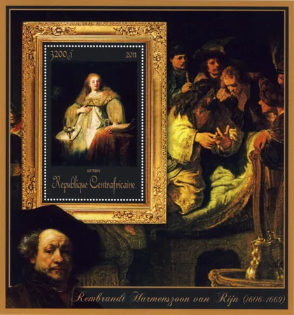 фото, ЦАР-Живопись- Рембранд -2011.Чистый  красивый Блок.MNH.