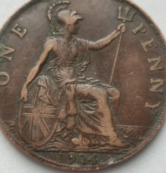 Медная монета 1 пенни 1914 год Король Британии Георг Пятый, хорошее состояние gp264 З аукціону
