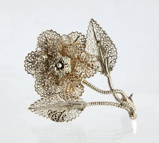 Філігранна срібна брошка Роза Троянда срібло 925 проба Portugal Продаж