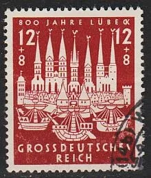 фото, 1943 - Рейх - 800 років Любека Mi.862 _1.50 €