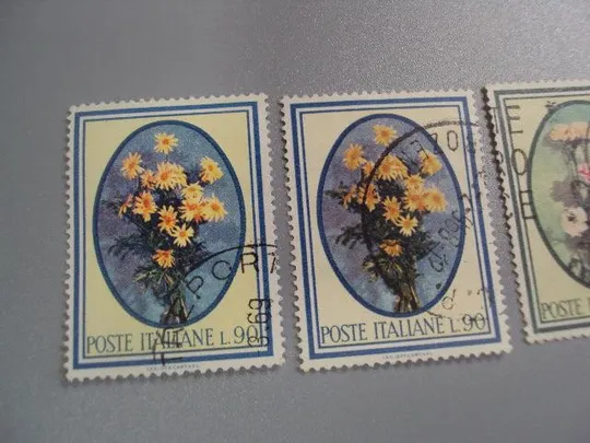 марки Италия 1966 флора букет цветы гвоздики и ромашки живопись натюрморт лот 3 шт гаш №2685 Продаж