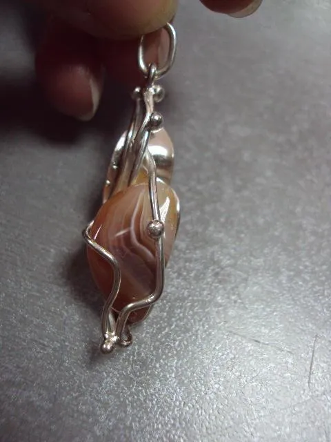 Подвеска кулон агат с листочком авторская работа серебро 925 проба Украина вес 6,66 г 5 см №11909 З аукціону