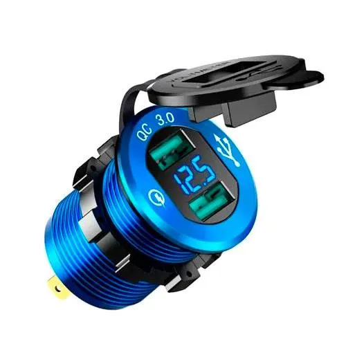 Встраиваемый адаптер 2x USB QC3.0 с вольтметром 12-24В в прикуриватель Ціна