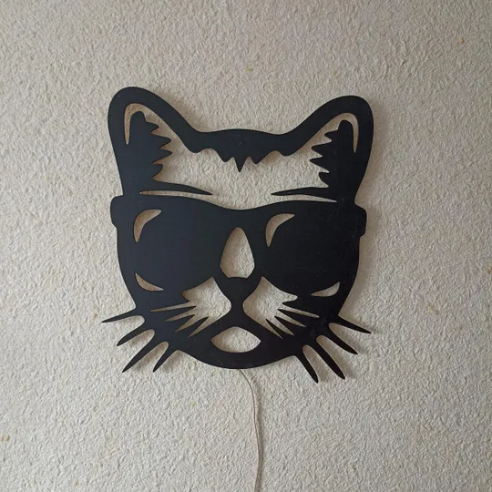 Купити Панно декоративне картина на стіну Кіт в окулярах LED підсвітка 400х400 acr-p000096