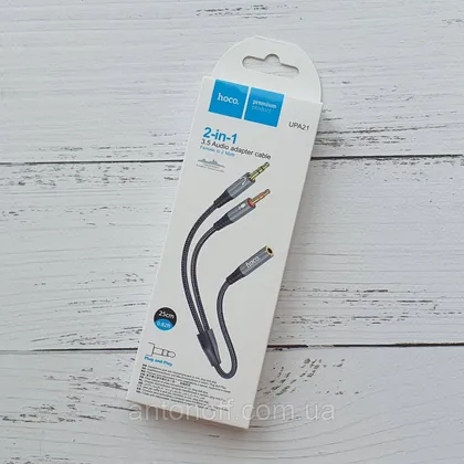 фото, AUX перехідник розгалужувач miniJack Hoco UPA21 Audio Cable 3.5mm (Female to 2 Male) для ПК ноутбука