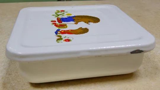 Купити Лоток контейнер емалірований дитячий посуд Їжачки старий радянський Вживане #2