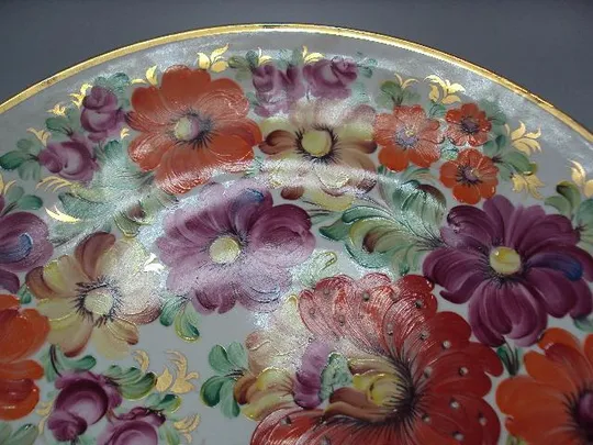 Настенная тарелка фарфор Коростень цветы ручная роспись художник Жданов диаметр 34,4 см №50 З аукціону