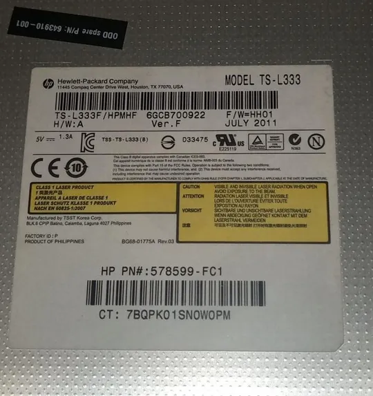 DVD-RW привод з ноутбука HP EliteBook 8460p TS-L333 578599-FC1 З аукціону