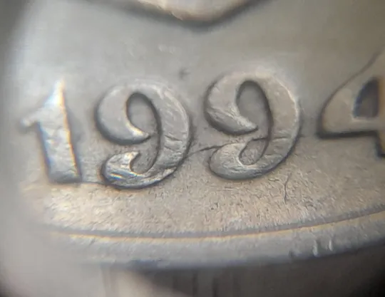 (6118) 25 копійок 1994 1БВм розколи у році карбування на аверсі (25 копеек 1994 1БВм) З аукціону