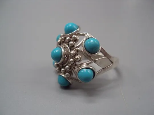 Женское кольцо цветок бирюза колечко цветочек серебро 875 проба ссср вес 5,58 г 19 размер №м14157 Де купити