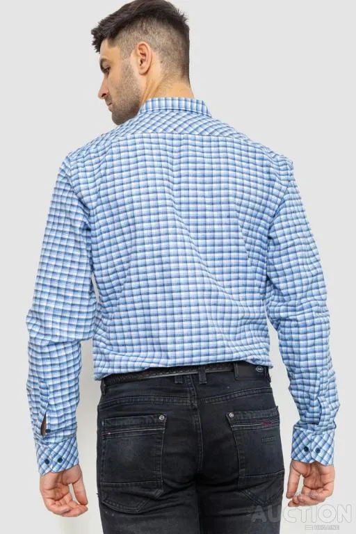 Рубашка мужская в клетку, цвет бело-голубой, 214R117-35-198 Продаж