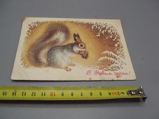 Открытка С Новым годом! белка сшишкой белочка и шишка художник А. Исаков 1977 год №16294 Ціна