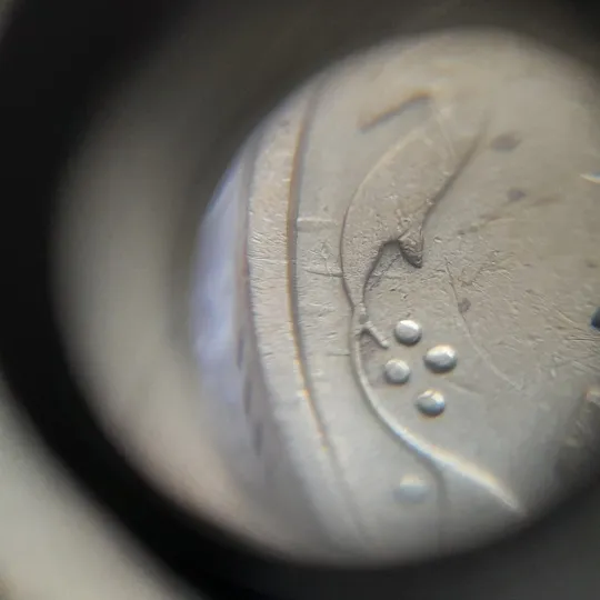 (5923) 25 копійок 1994 1БВк розколи на реверсі між 1 і 2 гр. до "5", у 6 та 8 гр. + царапини штемпеля (25 копеек 1994 1БВк брак, раскол) Продаж