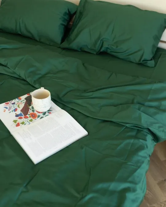 Купити Постельное белье двуспальное Dushka Home Сатин Люкс 20921 180х215 см изумрудное