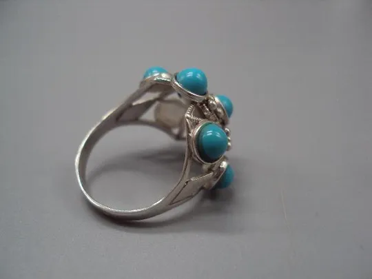 Женское кольцо цветок бирюза колечко цветочек серебро 875 проба ссср вес 5,58 г 19 размер №м14157 Продаж