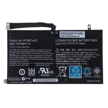 фото, Оригінальна батарея для ноутбука Fujitsu FPCBP345Z (LifeBook Ultrabook UH552, UH572) 14.8V 2840mAh 42Wh Black