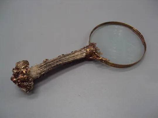 Подарочная линза увеличительное стекло лупа желуди и листья латунь, рог оленя 20,7 х 9 см №13488 Інтернет-аукціон