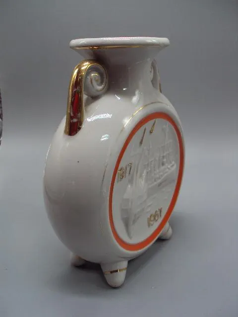 Ваза агитационная фарфор Ленин крейсер Аврора спутник позолота ссср высота 23,5 см №13350 Продаж