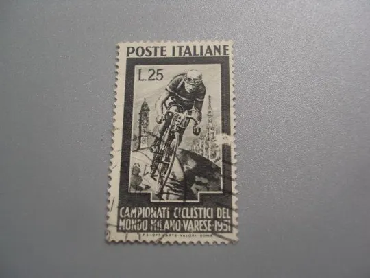 марка Италия 1951 чемпионат мира по велоспорту велосипед спорт 25 лир гаш №2888 Ціна