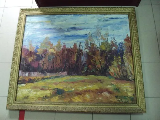 Картина в ажурной раме Осенний пейзаж осень художник Нейман холст, масло 94,3 х 111 см №112 Недорого