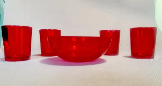 Купити Набір піалка креманка салатниця цукерниця та стопки 4шт червоне фарбоване скло Німеччина Вживане