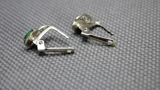 Сережки стара радянська біжутерія скань мельхіор зі штучним малахітом Вживане в Україні