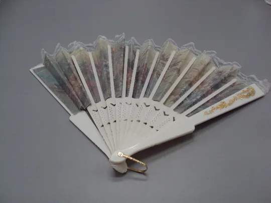 Веер узор цветы цветочки пластик, ткань, кружево длина 23 см (есть поломка) №15906 в Україні