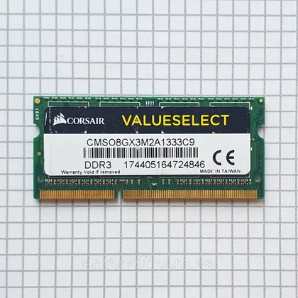 фото, Модуль пам'яті Corsair Value Select 4GB DDR3 1333MHz CMSO8GX3M2A1333C9 для ноутбука