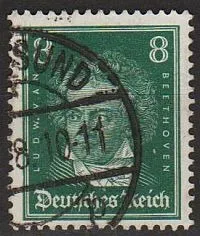 1926 - Німеччина - Відомі німці - Бетховен 8 Mi.389 _гаш Ціна